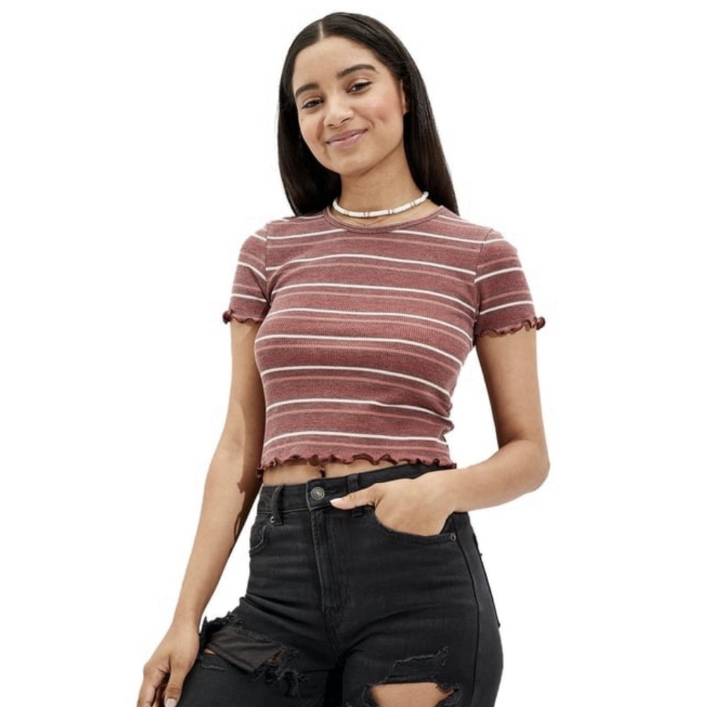 NWT American Eagle Striped Crop T-Shirt XXL Preppy Classic Cottagecore Momcore